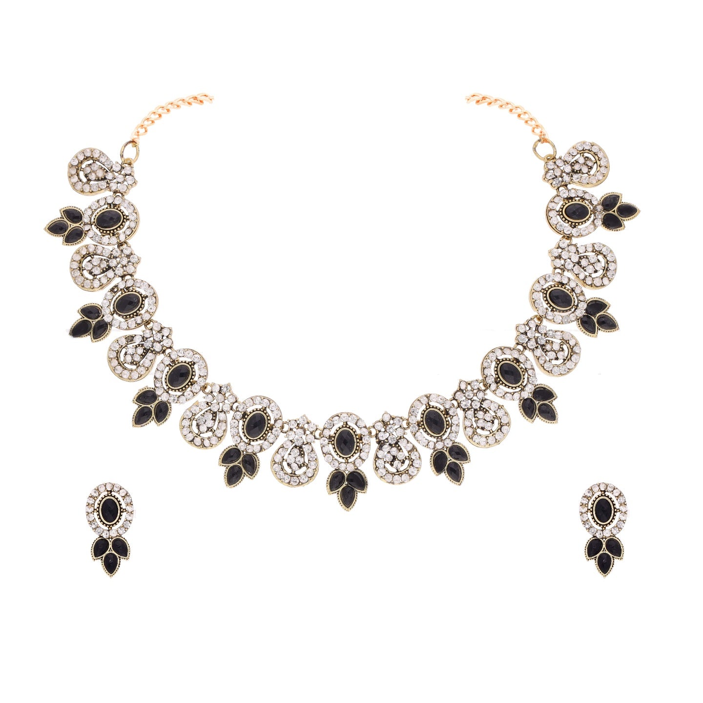 Rhodium Plated Zircons Studded Contemporary Party Wear Necklace Set (Copy)
